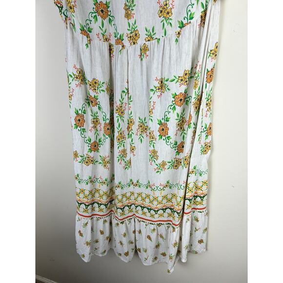 Anthropologie Fig & Flower Medium Linen Blend Midi Dress Floral Cottagecore - Picture 11 of 16